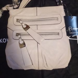 Luxury Vintage Leather B. Makowsky Cream/Very Light Gray Crossbody